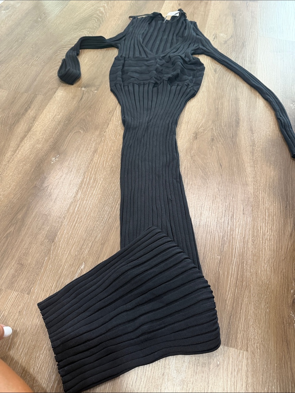 Zara Black Ribbed Long Sleeve Maxi Dress